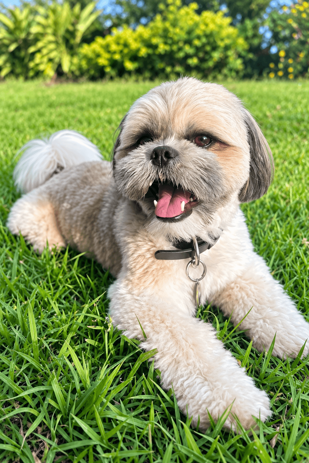 Luqa, a shih tzu resting on the grass